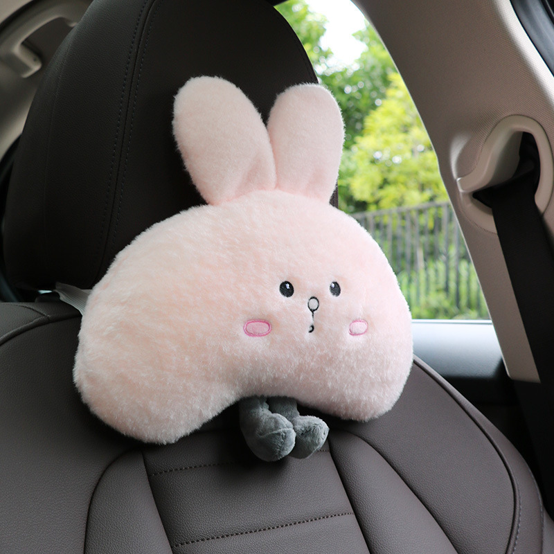 車のヘッドレストの首の枕のかわいい三日月のウサギの車内の枕の車の四季の通用のヘッドレストのネットの赤い爆発の対|undefined