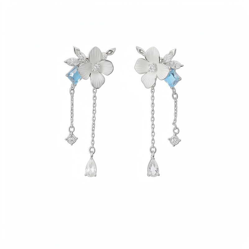 Aguja de plata zircon goteo flor pernos frescos y dulces temperamento amplio aretes ligeros de lujo alta sensación de aretes image 6