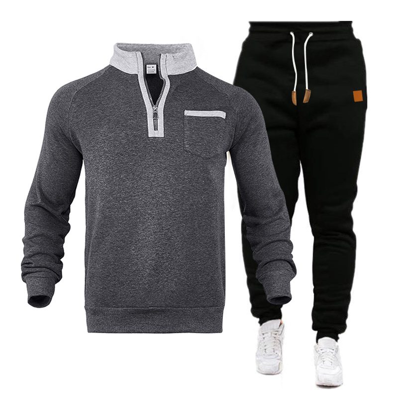 Herren Trainingsanzug Mit Stehkragen Und Fleece Kapuzenpullover_voghion.com
