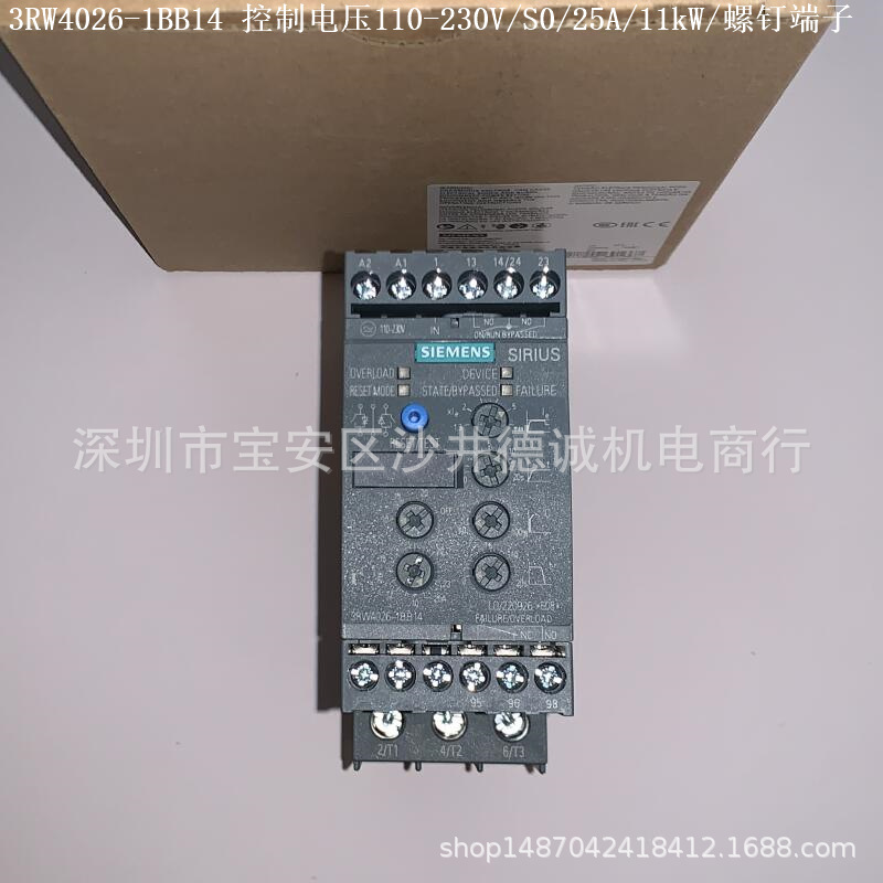 3RW4026-1BB14 软启动器 控制电压110-230V、11KW、螺栓型端子