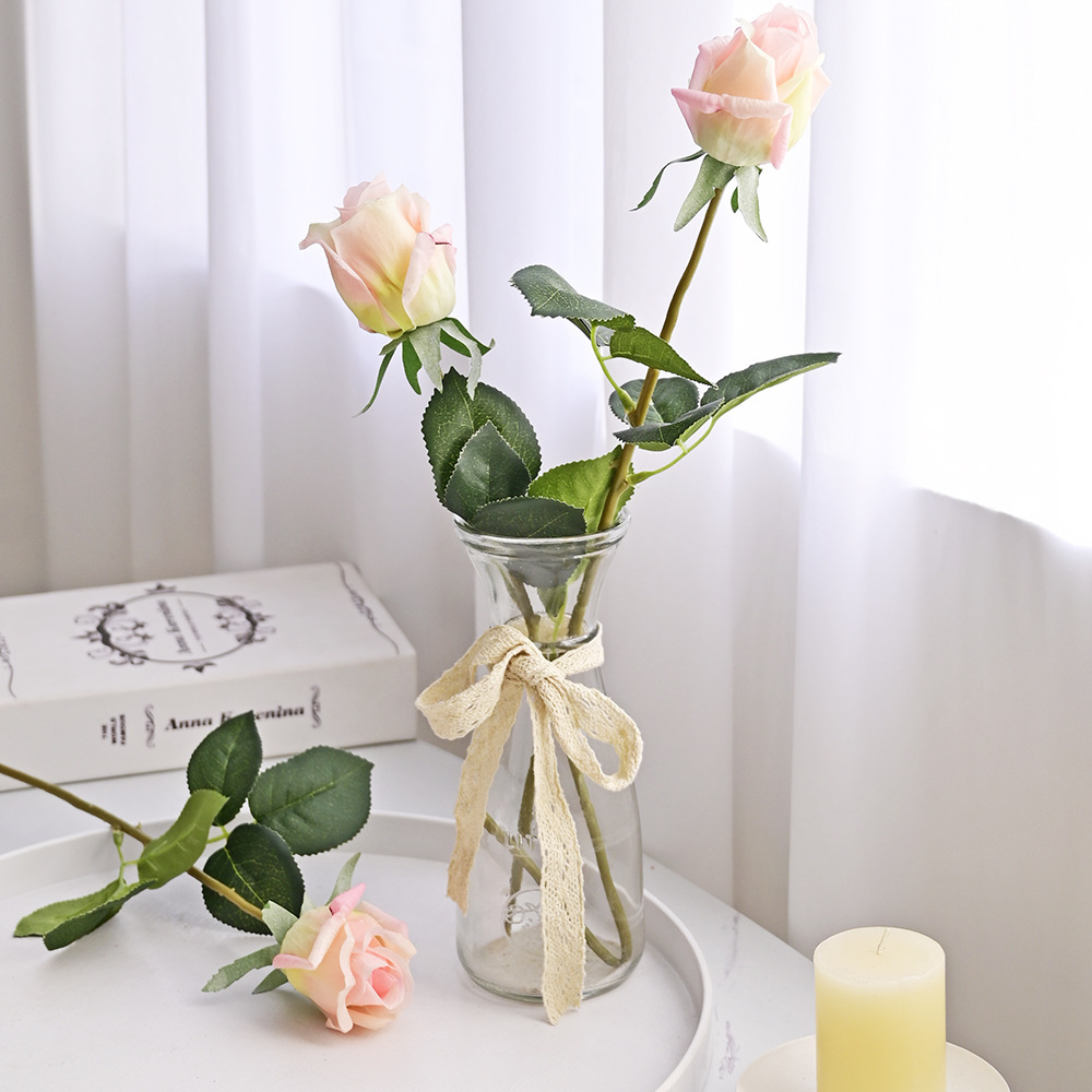S.A.S. Romántico humectante flores simuladas brotes de rosas adornos para el hogar una sola rosa sensación de flores