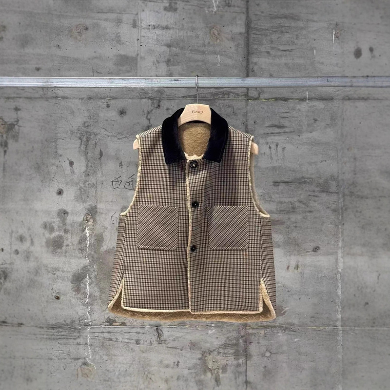 Marchen Designer Brand 25 Autumn and Winter New Plaid Stitching Reversible Plush Sleeveless Layered Vest for Women