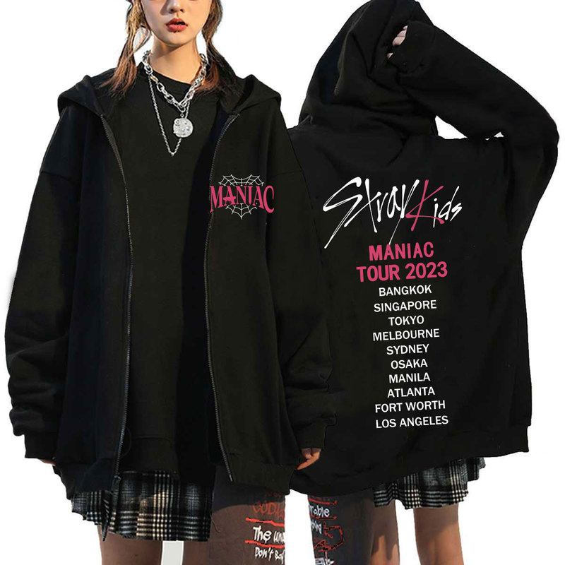 Ying Aid straykids US Tour Teenager Printed Hooded Zip Sweater Men's Fleece Cardigan Jacket