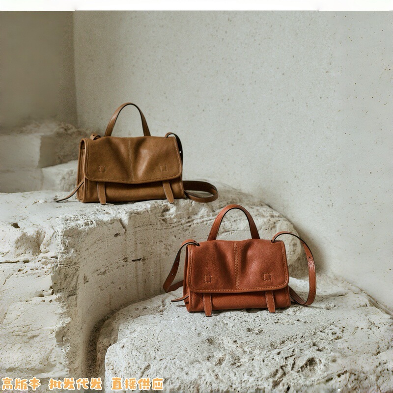 Qiu Guo 2026 New Model Messenger Bag Hand-Carry Style Single Shoulder Crossbody Commuter Vintage Genuine Leather Messenger Bag for Women