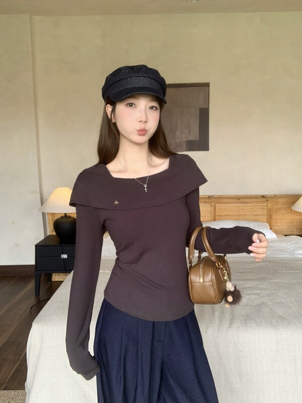 2025年秋装新款胖mm大码女甜美设计感荷叶边方领长袖上衣|undefined