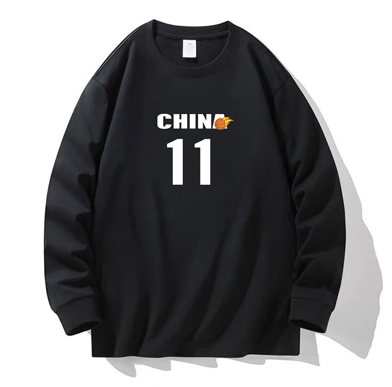 100% algodón pesado de alta calidad 230g de otoño camiseta de manga larga de cuello redondo negro camiseta de base suelta camiseta de mujer