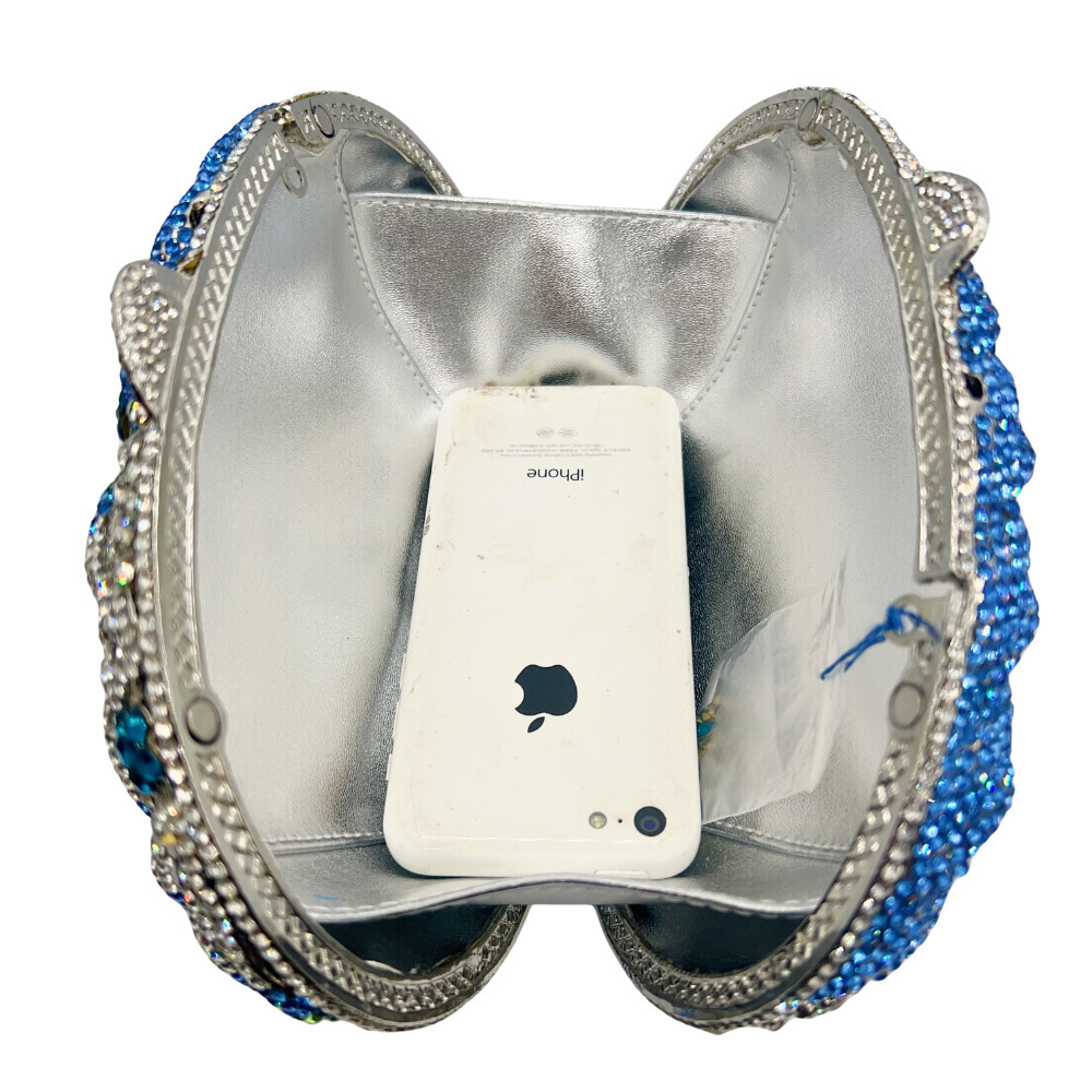Bolsa de embrague hueco flor de diamante bolsas de banquete bolsas de maquillaje de diamante de lujo bolsas de mano de zafiro
