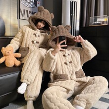 【实体店】冬季新款睡衣三层夹棉连帽加绒加厚情侣款家居服套装