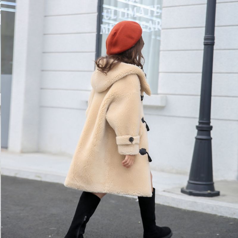 Mid length version coat girl 2021 Autumn and winter new pattern Trend fashion Windbreak keep warm Fur one cotton-padded clothes Independent