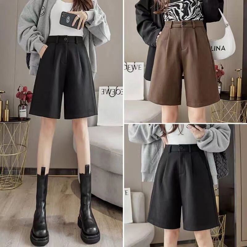 Women's 2022 High-Waisted A-Line Bootcut Shorts, New Style for Summer, Loose-Fitting Wide-Leg Pants, Suitable for Wearing Outside, Short Pants