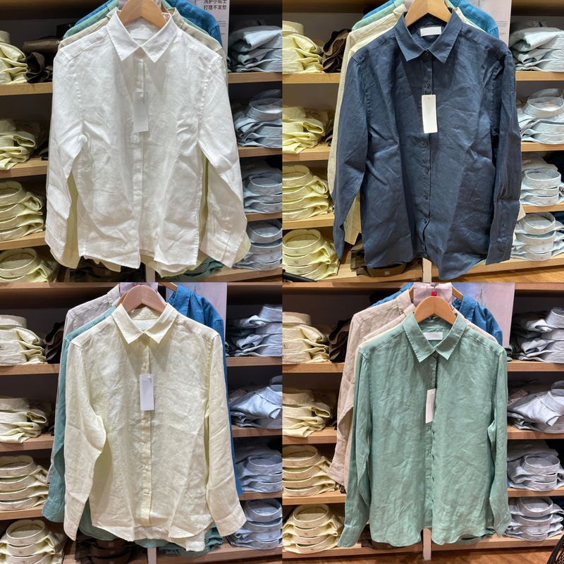 URAZ French linen shirt women's long sleeve shirt top air conditioning shirt thin coat spring and summer 475647