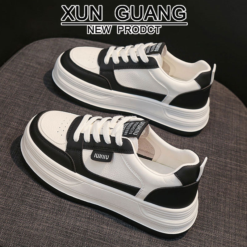 Genuine Leather Thick-Soled White Shoes for Women, 2025 Autum Popular Women's Versatile Casual Shoes That Increase Height and Are Not Tiring for Women's Shoes