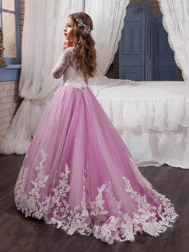 Ropa transfronteriza para niños nuevos Comercio exterior Encaje europeo y americano Manga larga Pequeño vestido de novia de niña de flores pequeñas Pettiskirt de niñas