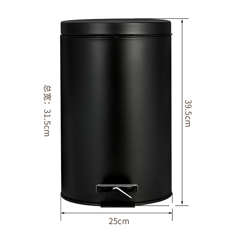 Bote de basura abatible redondo mate negro Cocina doméstica Sala de estar Pisos Cubo de limpieza con tapa Hotel
