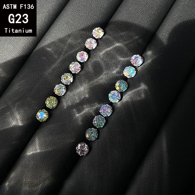 F136 Titanium 6mm Eight-sided Heart Rose Cut Bowl Bottom Earring G23 Titanium Alloy Gradient Ear Bone Nail Lip Nail Tongue Nail detail image 8