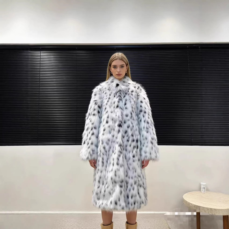 Imitation Fox Fur Eco-Friendly Coat Imitation Lynx Leopard Print Stand Collar Women's Coat 2026 New Style European and American Cross-Border Imitation Fox Fur Eco-Friendly Coat Imitation Lynx Leopard Print Stand Collar Women's Coat 2026 New Style European and American Cross-Border