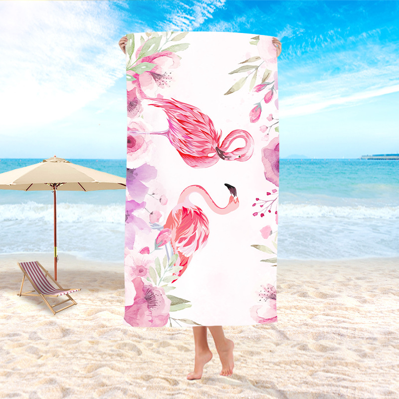 跨境直供北欧新品火烈鸟居家成人儿童海边沙滩游泳速干双面绒浴巾