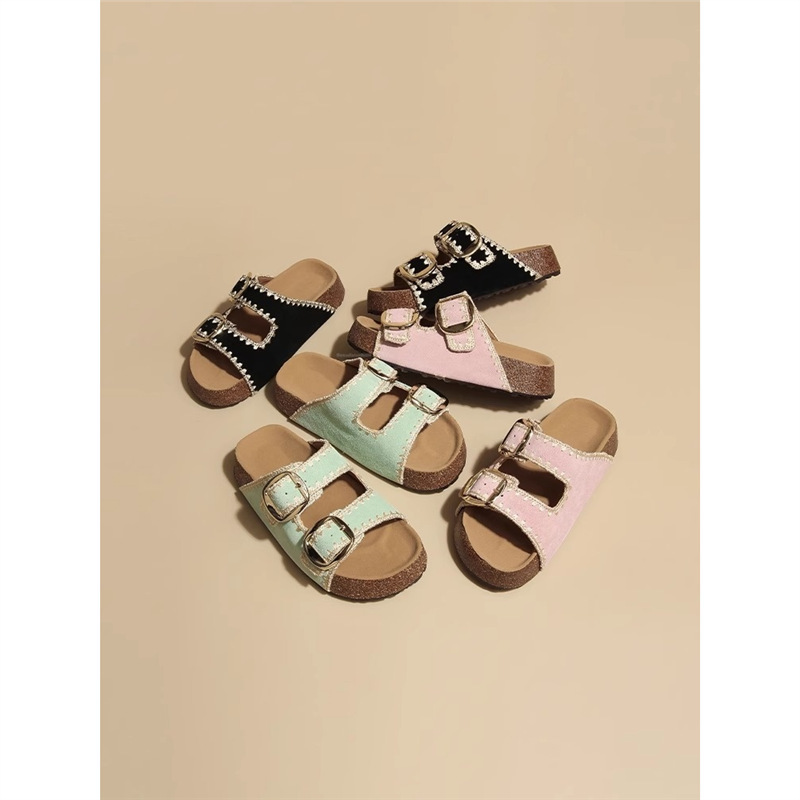 Genuine Leather Thick-Soled Birkenstock Slippers for Women 2025 Summer New Style Slip-On Retro Buckle Casual Beach Sandals