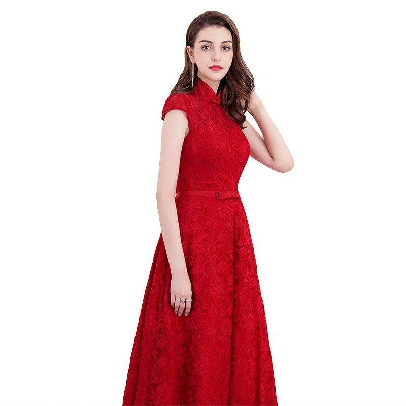 Comercio exterior europeo y americano Amazon AliExpress deseo nuevo encaje retro elegante collar de pie vestido de noche vestido de banquete de boda