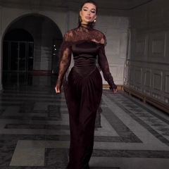 亚马逊欧美跨境2025年秋季新款高贵典雅长袖长裙华丽礼服连衣裙女