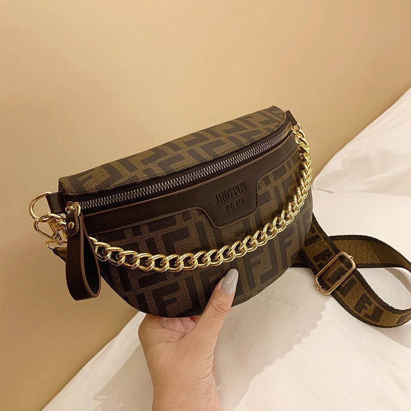Bolsos de mano para mujer 2025, nuevo bolso de moda jacquard para comercio exterior, bolso de cintura con cadena, bolso bandolera de un solo hombro con letra.