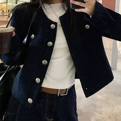 Осенний ретро дизайнерский короткий пиджак, стиль Chanel, французский стиль, тренд сезона