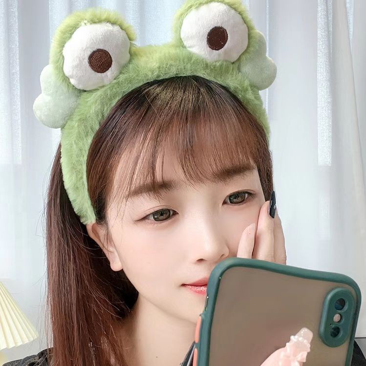 Caricatura verde rana correa de cabello mujer nuevo lindo gran ojo correa de cabello lavar la cara correa de cabello máscara de Navidad tocado