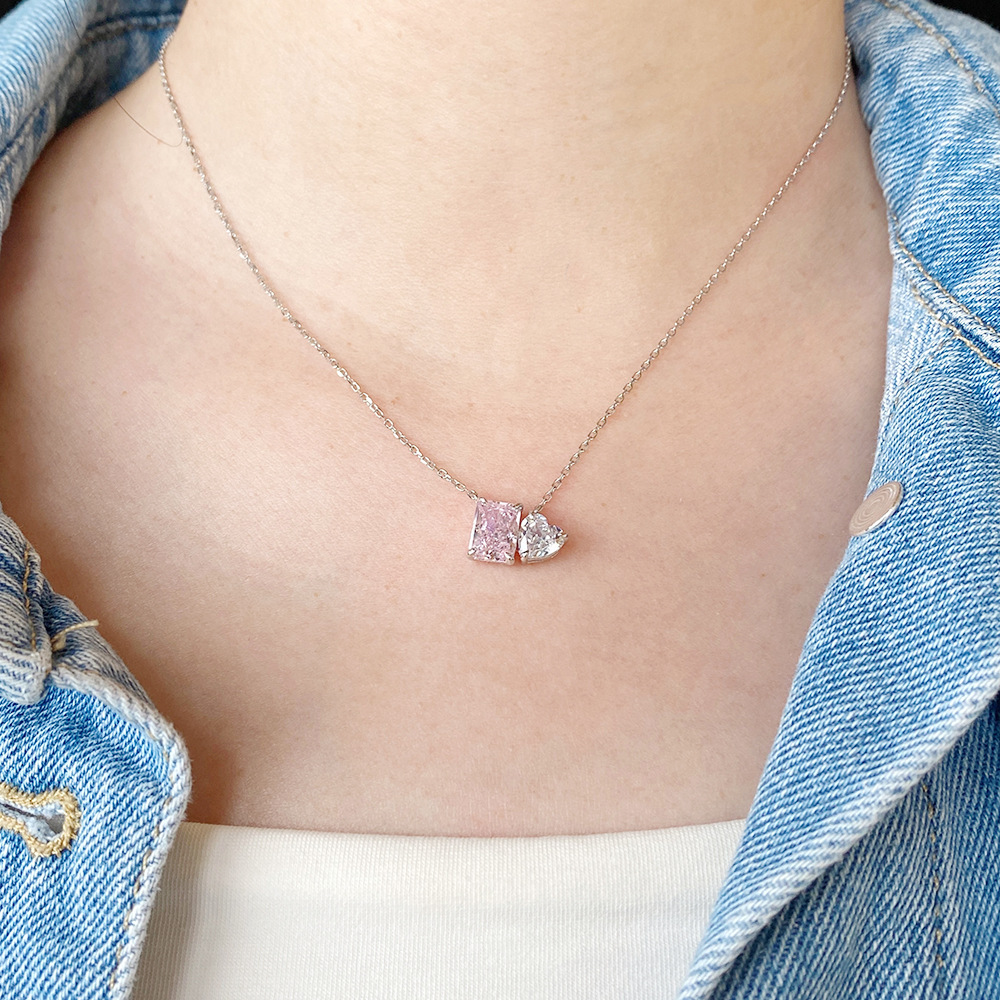 Fashion Square Heart Shape Sterling Silver Plating Inlay Zircon Pendant Necklace 1 Piece