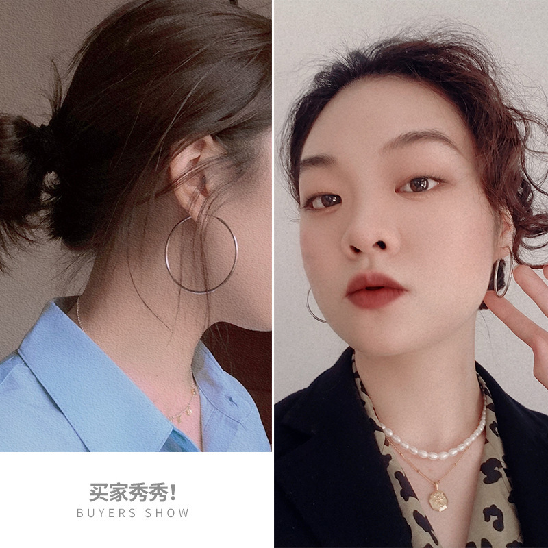 S925 plata esterlina 1.2mm1.5mm diámetro de alambre grandes aretes temperamento versátil mini anillo pendientes de orejas G0083