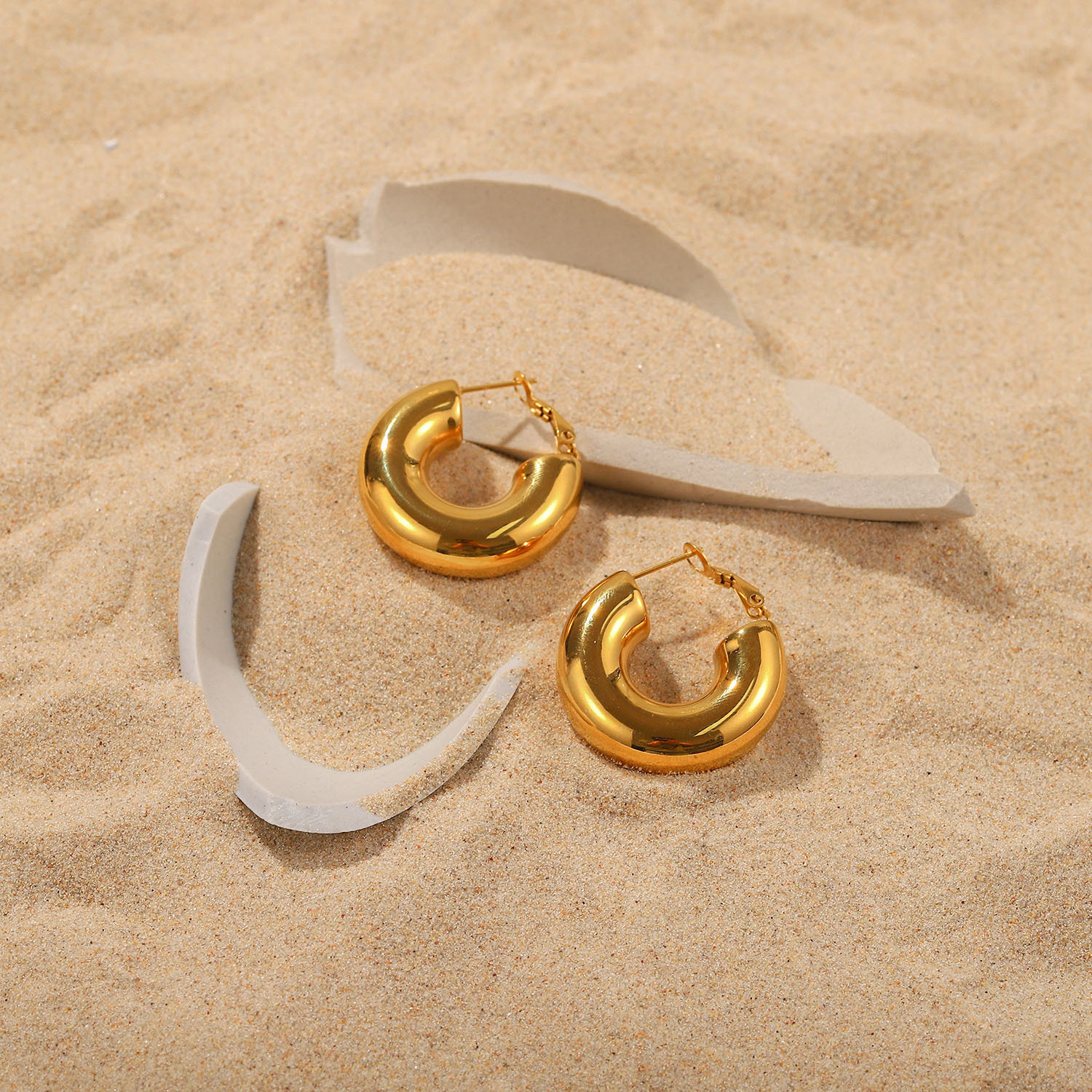 New Style stainless steel 18K Gold Plated glossy C-Shaped Earrings