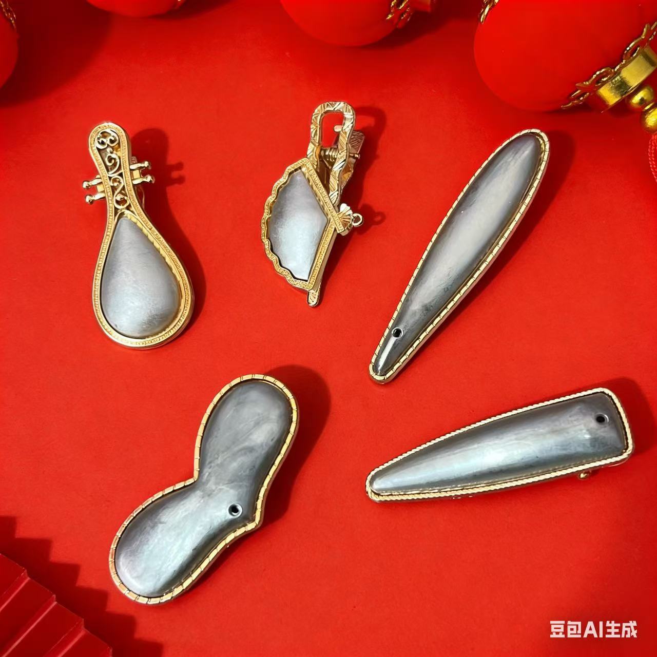 宋锦发夹托盘diy配件鸭嘴夹小边夹碎发夹空托布艺镶嵌底托刘海夹