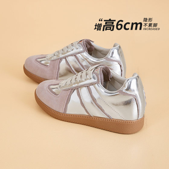 Inner Height 6cm Leather Training Shoes Women's 2025 Spring New Thick-soled All-match Comfortable Soft-soled Casual White Shoes