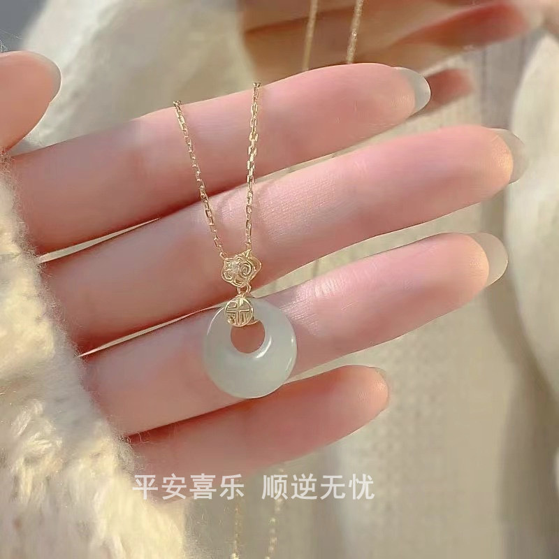S999純銀天然白玉髄平安ボタンネックレス女性新中国式民族古風小衆高級感|undefined