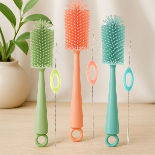 Silicone Bottle Brush, Nipple Brush, Cleaning Brush Set, Baby-Specific Cleaning Bottle, Nipple, Long Straight Handle, Simple Set