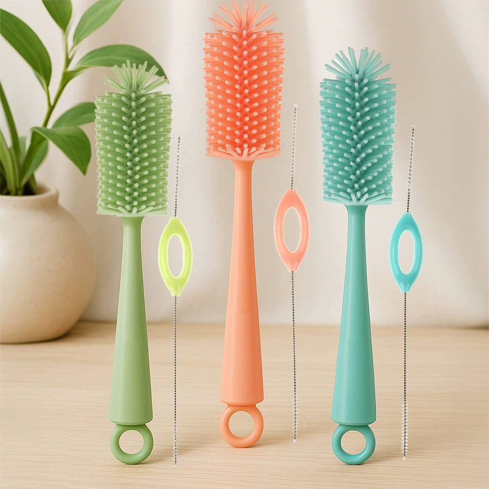 Силиконовая щетка для бутылочек, щетка для сосков, набор щеток для чистки, специальная бутылочка для чистки для детей, соска, длинная прямая ручка, простой набор