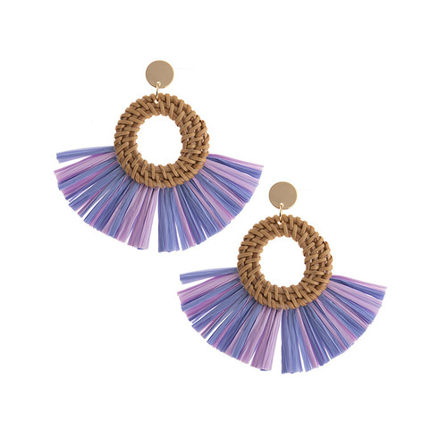 Internet celebrity style niche rattan grass braided earrings for women ins design high-end holiday raffia earrings cross-border supply