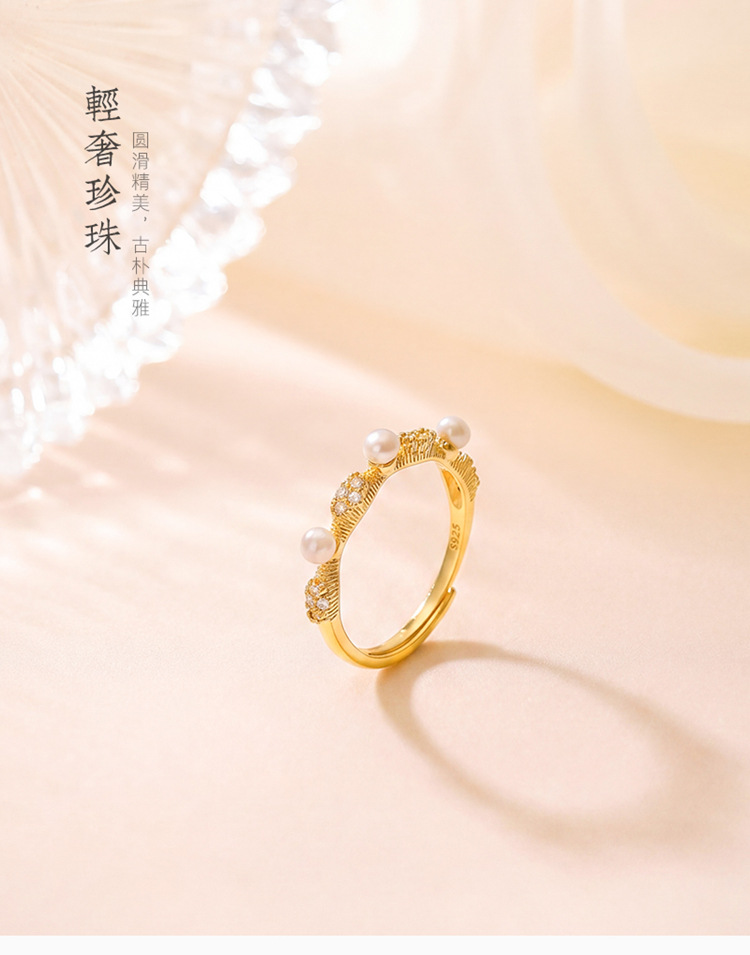 Nhẫn bạc S925 đính ngọc trai nước ngọt tự nhiên, kiểu dáng mở điều chỉnh được — Bạc chi tiết 2