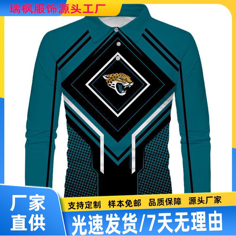European and American Cross-Border New Nfl Football Team Series 3D Digital Printing Football Sports Casual Long-Sleeved Polo