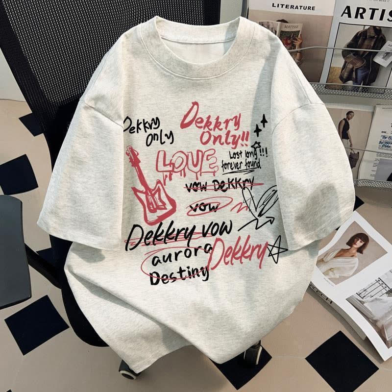夏の新しいアメリカンレトロ落書き手描きプリント右肩半袖Tシャツメンズカジュアルファッション多用途トレンド|undefined