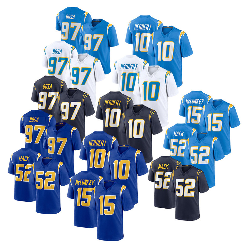Chargers 10 Herbert 15 Mcconkey Nfl Lightning Team Jersey Embroidered Rugby Uniform Batch Chargers 10 Herbert 15 Mcconkey Nfl Lightning Team Jersey Embroidered Rugby Uniform Batch