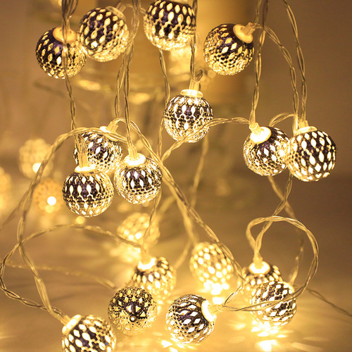 LED string xmas home decor lights hollow Moroccan ball Christmas lights Wrought iron ball Romantic room decoration lights