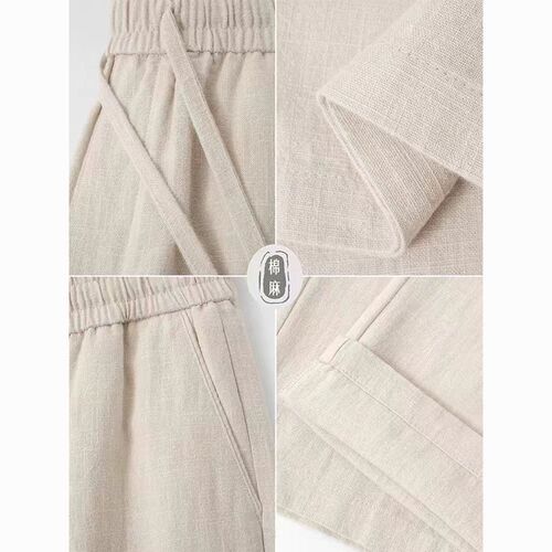 High-end quality! Linen pants for men, summer thin loose straight-leg pants, cotton linen pants for men, casual ramie long pants