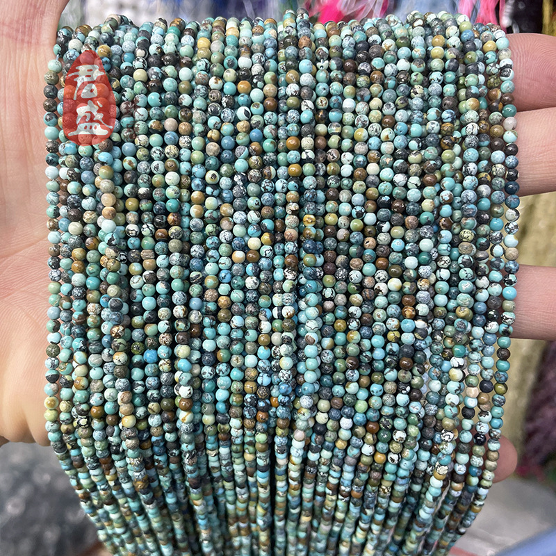 天然原礦綠松石湖北松 散珠圓珠半成品手鍊長鏈diy飾品配件批發