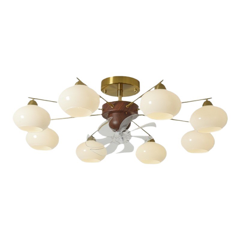 [Estrictamente seleccionado] Estilo antiguo caqui techo sacudiendo la cabeza lámpara de ventilador nueva lámpara de vidrio de dormitorio de estilo crema francés retro