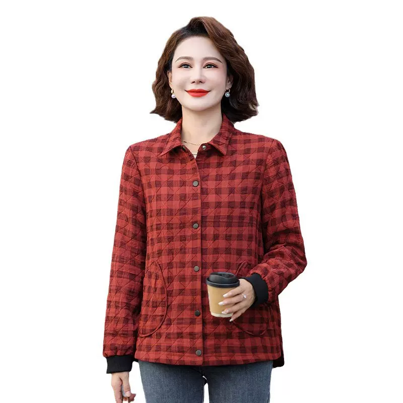 中老年妈妈初秋新款时尚洋气格子衬衣中年女装衬衫休闲宽松上衣潮