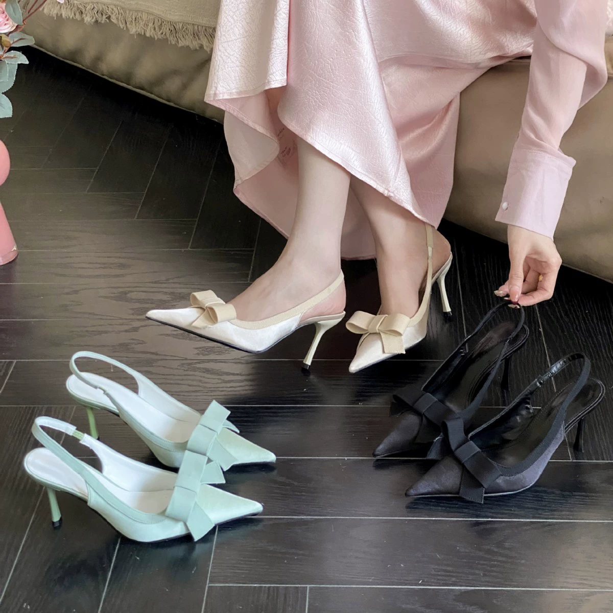 Французские сапоги с бантом на высоком каблуке женские туфли на внешнем носке 2025 Новый красивый летний туфли