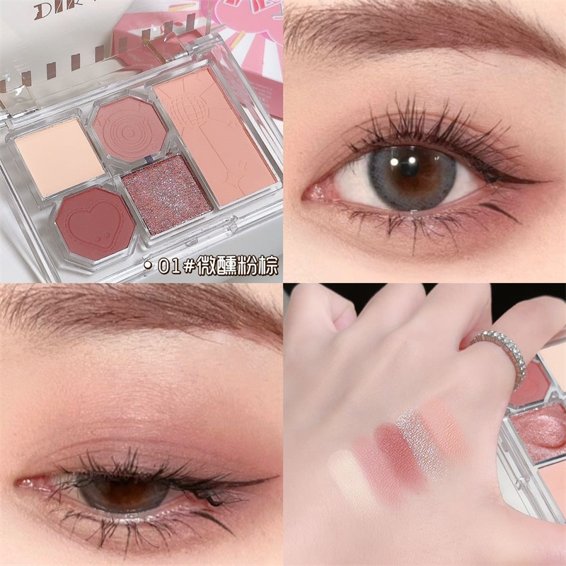 DIKALU Ojos brumosos suaves, paleta de sombras de ojos de cinco colores, placa de maquillaje polarizada nacarada mate, INS para estudiantes