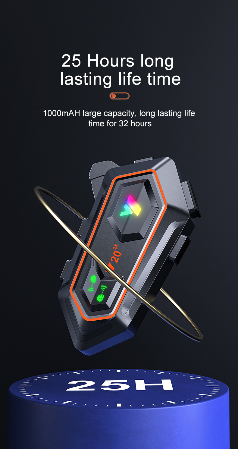 Y20-2X Cross-Border Motorcycle Helmet Riding Bluetooth Headset Waterproof Dustproof Long-Lasting Dual Intercom Outdoor
