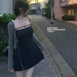 韩女基础版裙裙 温柔纯欲A字短裙+ 圆领提花薄款开衫套装YS6-7908
