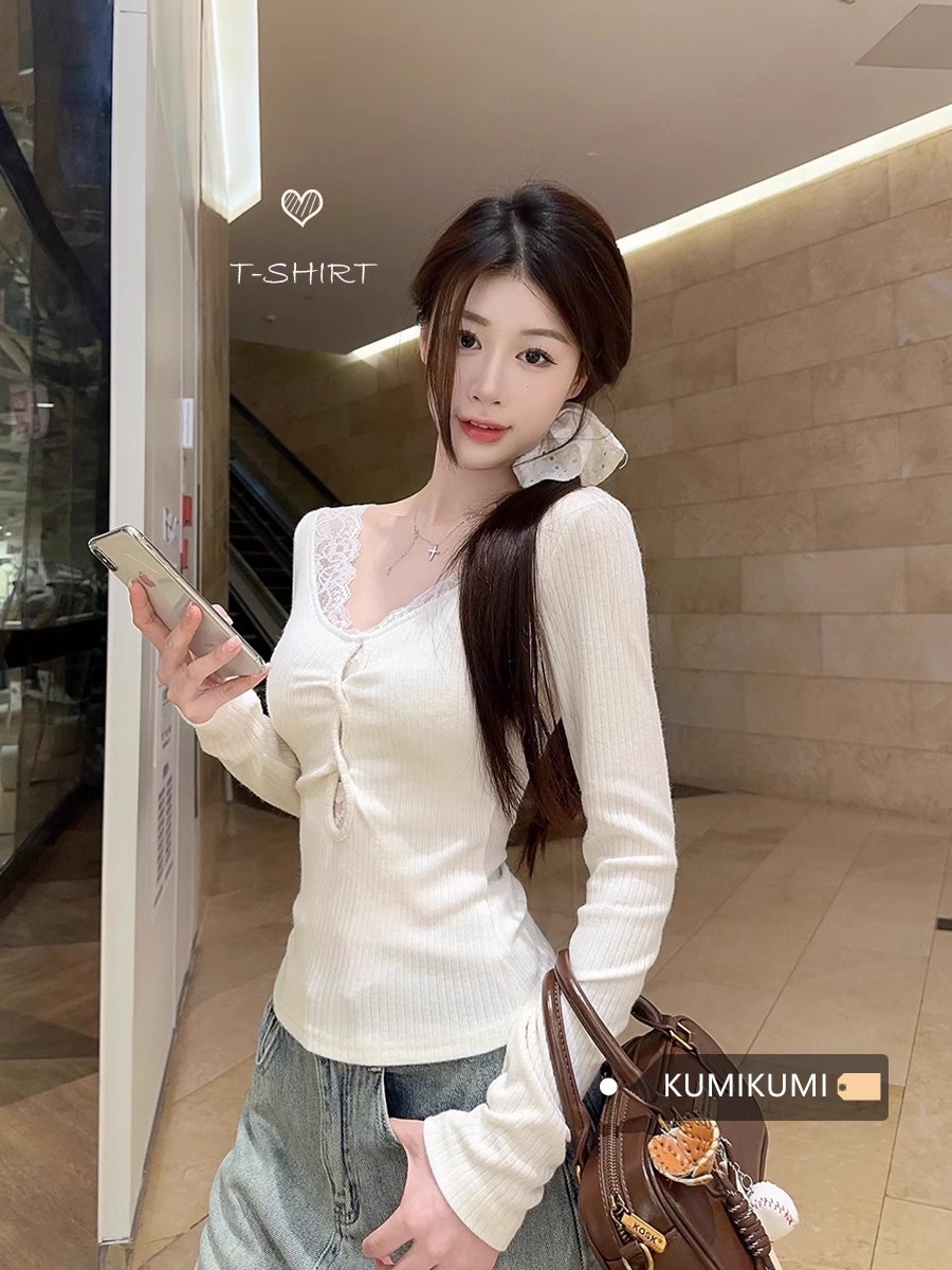 Lace autumn sexy short base body-friendly long-sleeve